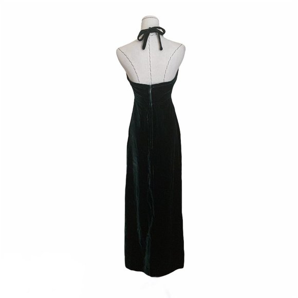 Vintage 60s 70s Green Velvet Halter Crochet Lace Bib Maxi Dress Gunne Goth - Picture 5 of 12
